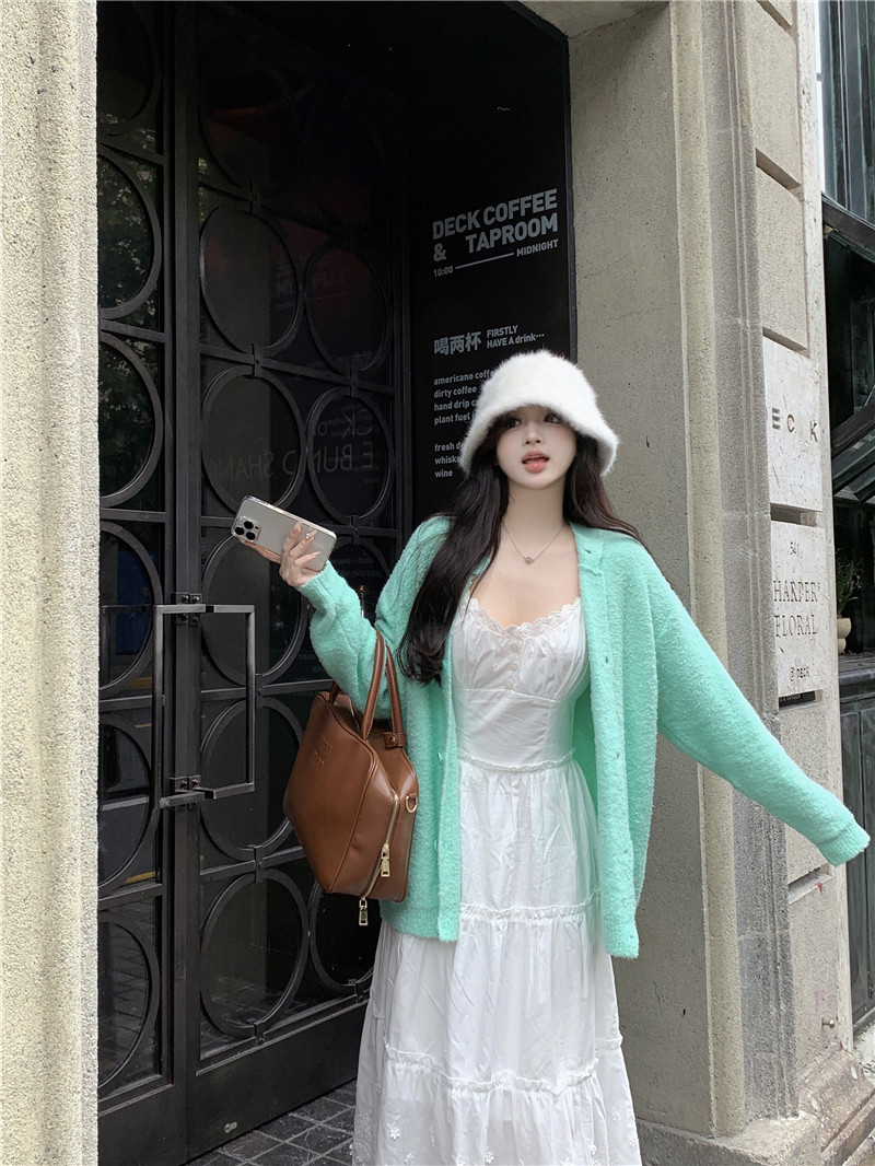 Real shot cardigan soft waxy sweater autumn and winter gentle style thickened loose round neck long sleeve coat