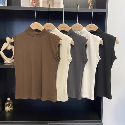 Half turtleneck round neck black sleeveless top for women 2023 early autumn Korean style versatile slim short pullover cashmere vest