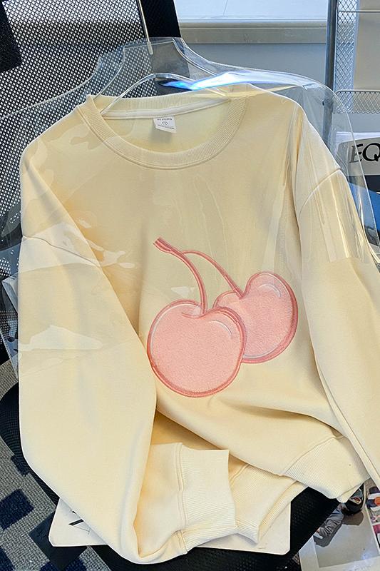 Actual shot of 380g composite sweatshirt for women, autumn and winter, Korean version, plus velvet, thickened cartoon embroidery, round neck top, large size for women