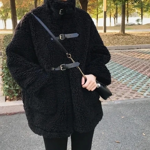 Lamb wool coat for women winter  new fur Korean style loose thickened mid-length fur one-piece particle coat