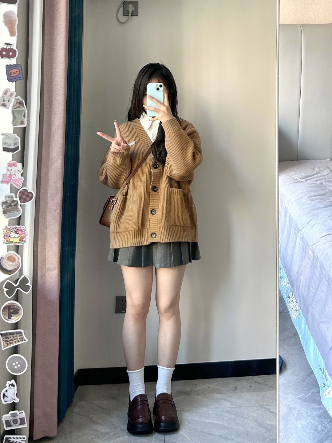 早秋外搭毛衣開衫外套女春秋季寬鬆針織衫百褶裙襯衣學院兩件套