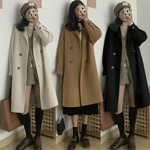 Hepburn style woolen coat 2023 autumn and winter Korean version warm loose casual thickened woolen coat women's mid-length trendy style