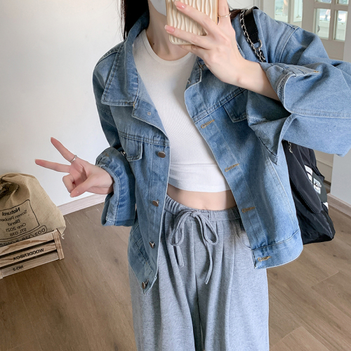Real shot ~ 2023 new autumn short denim jacket for women Korean style loose casual outer top ins trend