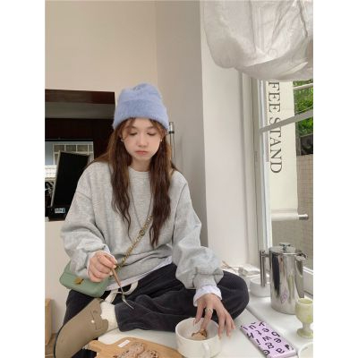 Harajuku BF thickened velvet pullover round neck sweatshirt for female students salt loose top autumn and winter coat lazy style