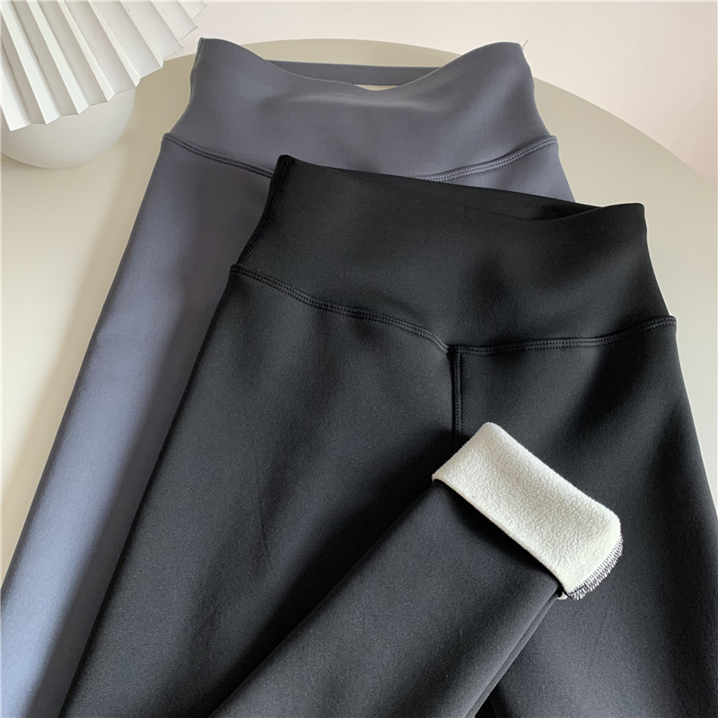Actual shot~Girls’ Winter Sheep Velvet Thickened Warm Outerwear Versatile Slimming Tummy Control Yoga Barbie Pants