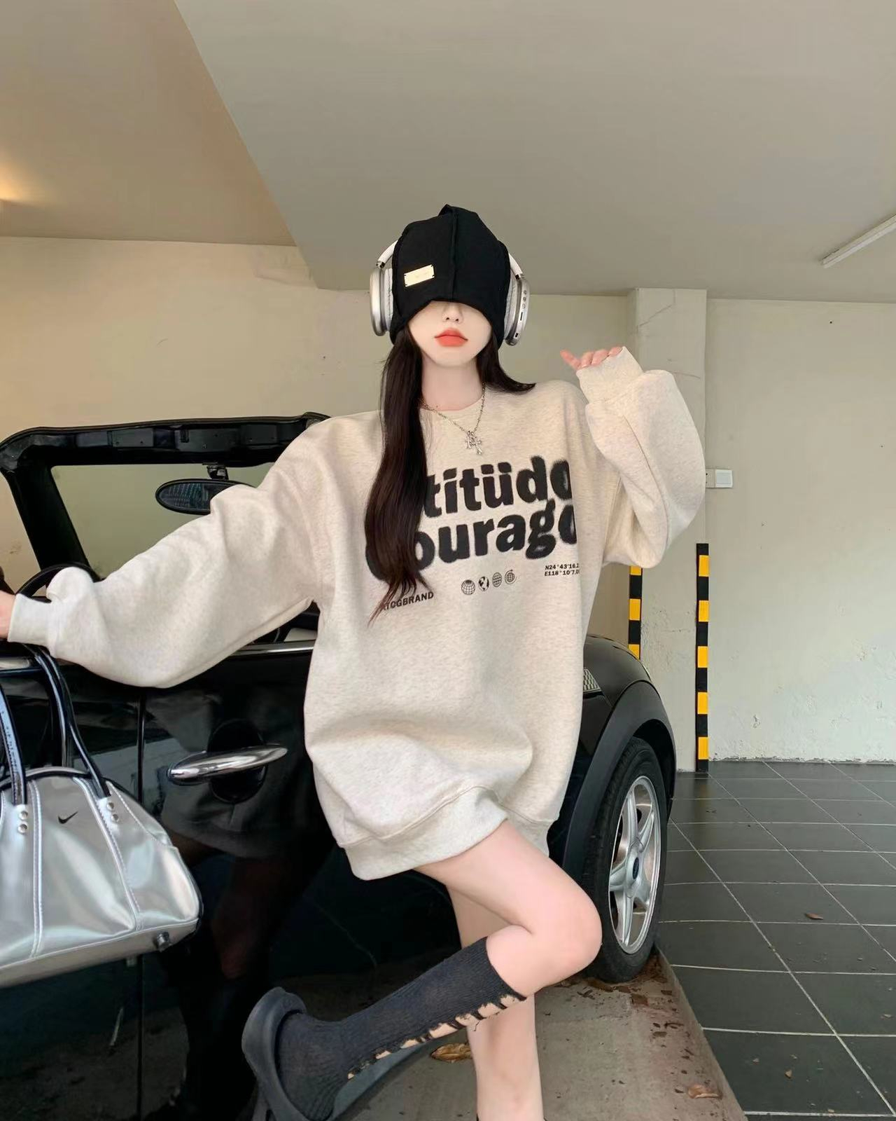 250g David's sweatshirt plus velvet thickened round neck sweatshirt for women Korean style loose long-sleeved top student jacket