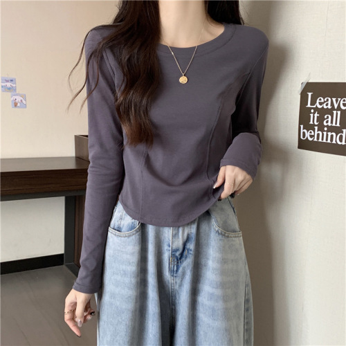 Pure lust style herringbone line long-sleeved T-shirt women's tops spring autumn winter slimming personality niche inner layering shirt