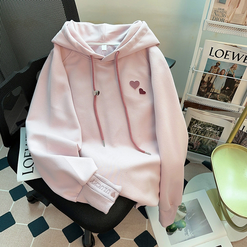 First real shot of Chinese cotton composite true super plus velvet thickened 400g sweatshirt for women with hooded embroidery to keep warm plus size women's clothing