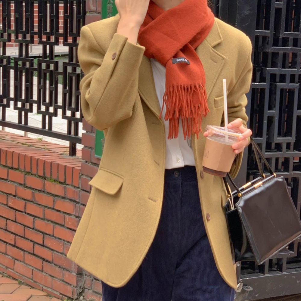 INS blog recommends Korean style retro temperament and high-end loose casual single-breasted woolen suit jacket