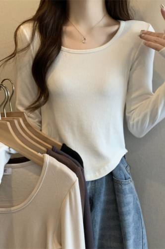 Fashionable super hot white velvet bottoming shirt long-sleeved T-shirt for women autumn and winter slim fit inner top for women trendy