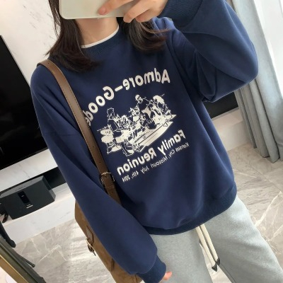 Harajuku BF thickened velvet pullover round neck sweatshirt for female students salt loose top autumn and winter coat lazy style