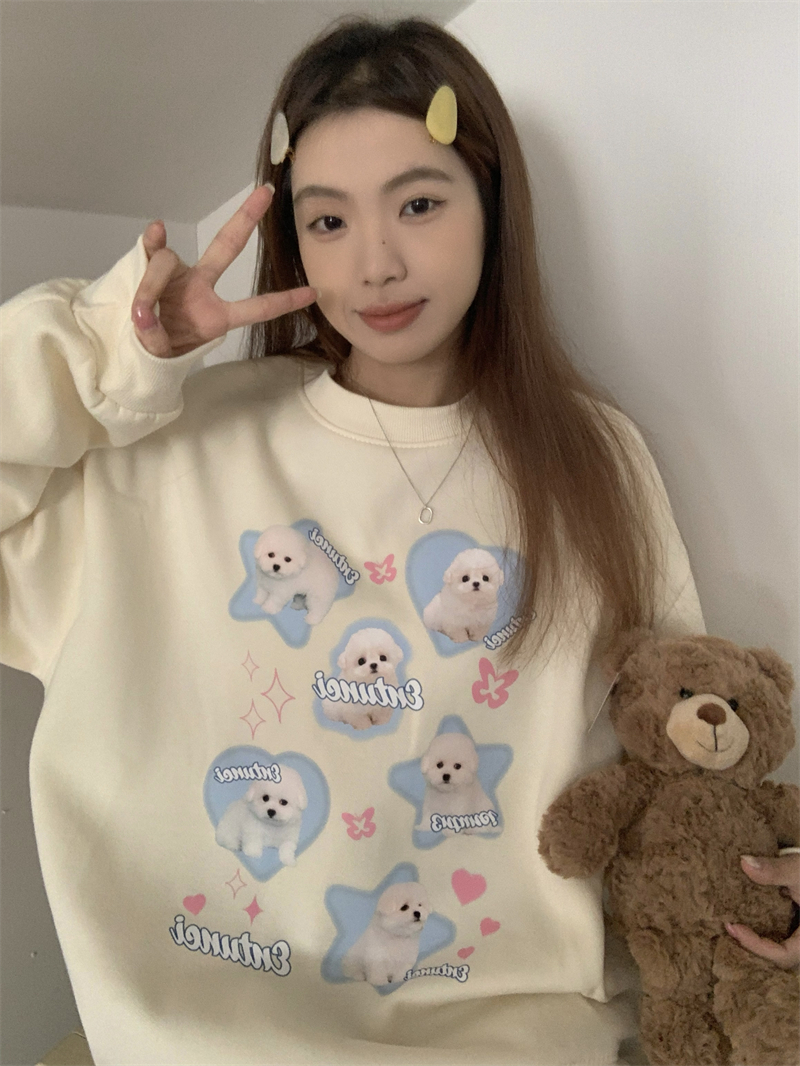實拍~原創 韓系少女動物狗狗印花寬鬆衛衣