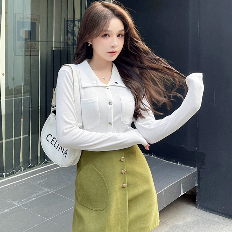 實拍灰色內搭女裝秋小眾設計感新款韓版翻領襯衫氣質長袖上衣