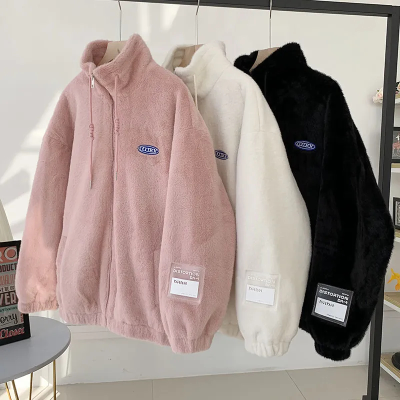 Imitation rabbit fur lamb fur plush coat for women plus velvet thickened winter 2023 new student Korean version loose and versatile
