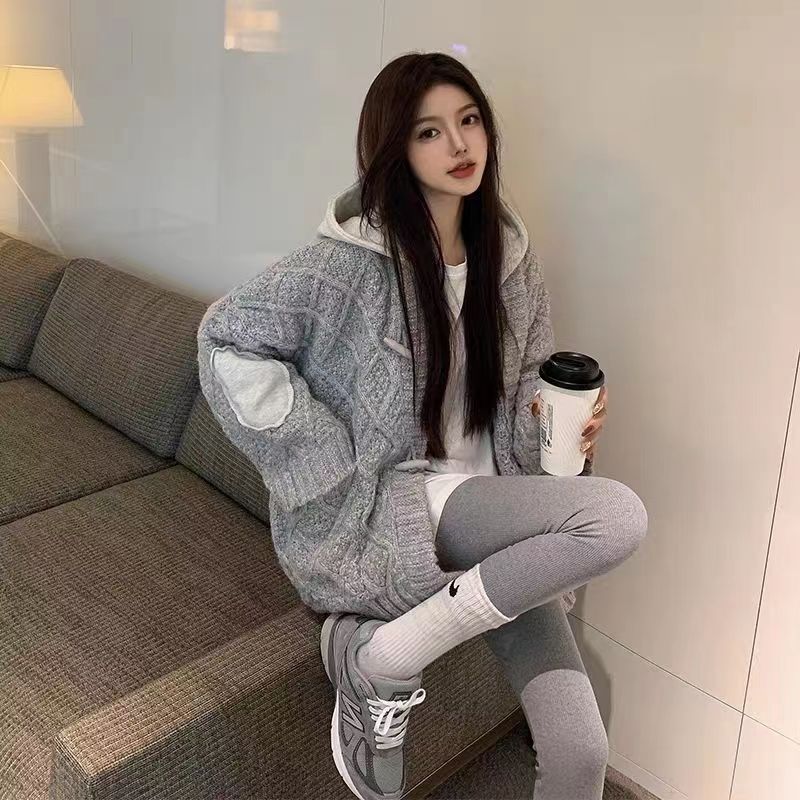 日系慵懶復古灰色毛衣外套女秋冬季小個子溫柔軟糯風加厚針織開衫