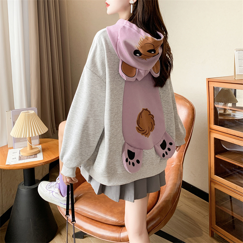 Real shot pure cotton composite milk silk age-reducing cute bear hooded sweatshirt women's thin autumn new style
