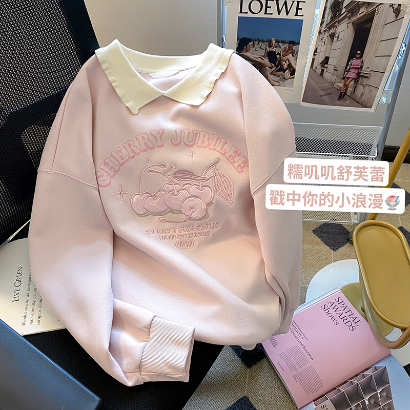 小C家POLO領刺繡無帽衛衣女2023年秋季新款甜美減齡學生套頭上衣