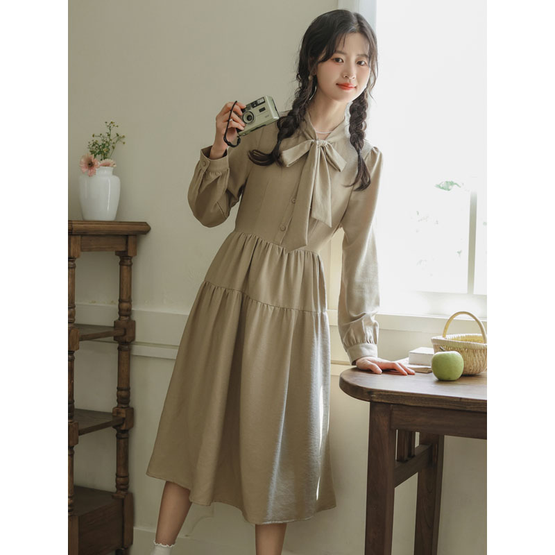 不低於99實拍溫柔甜美學院風蝴蝶結少女感連衣裙