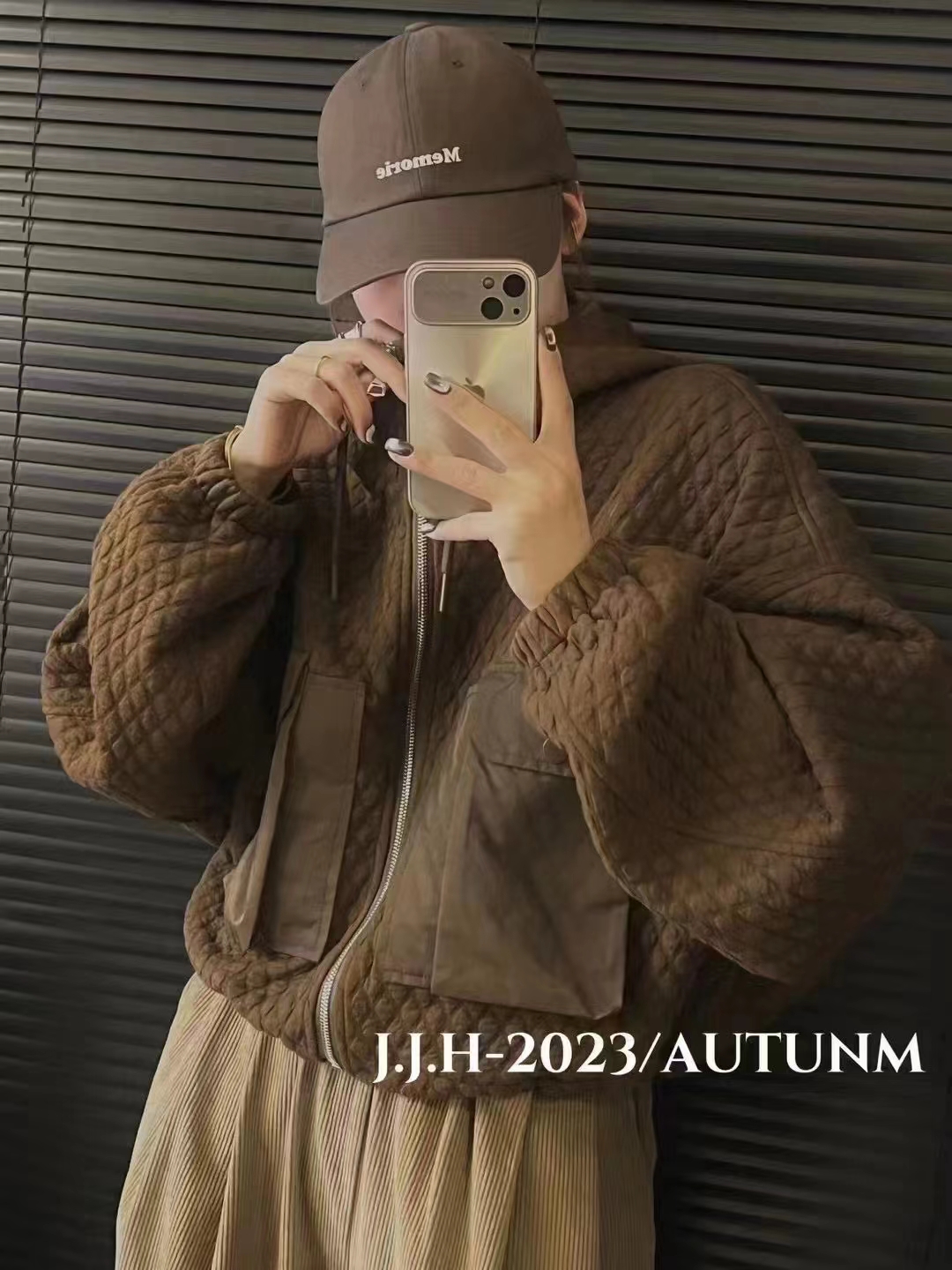 Diamond plaid stand collar short coat loose design splicing baseball uniform women's autumn clothing plus jacket 2023 trend