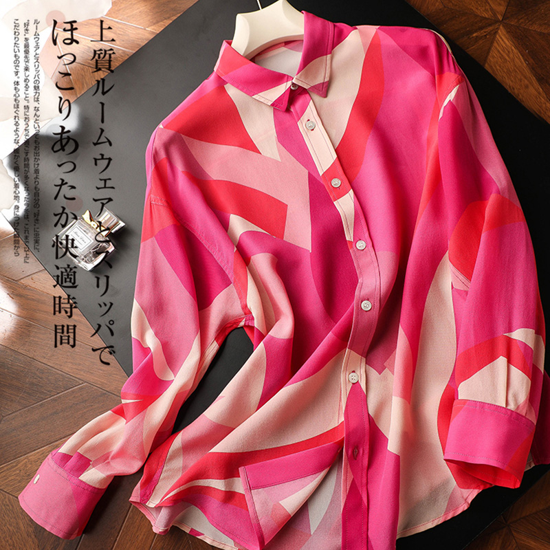 色彩溫柔縈繞~上身顯年輕又吸睛~真絲襯衫女2023春新款桑蠶絲上衣
