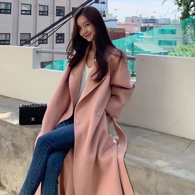 2023 Autumn and Winter Korean INS double-sided cashmere coat women's mid-length loose side slit wool woolen coat