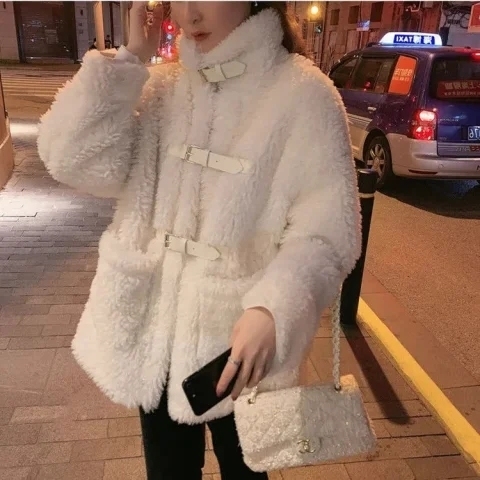 Lamb wool coat for women winter  new fur Korean style loose thickened mid-length fur one-piece particle coat