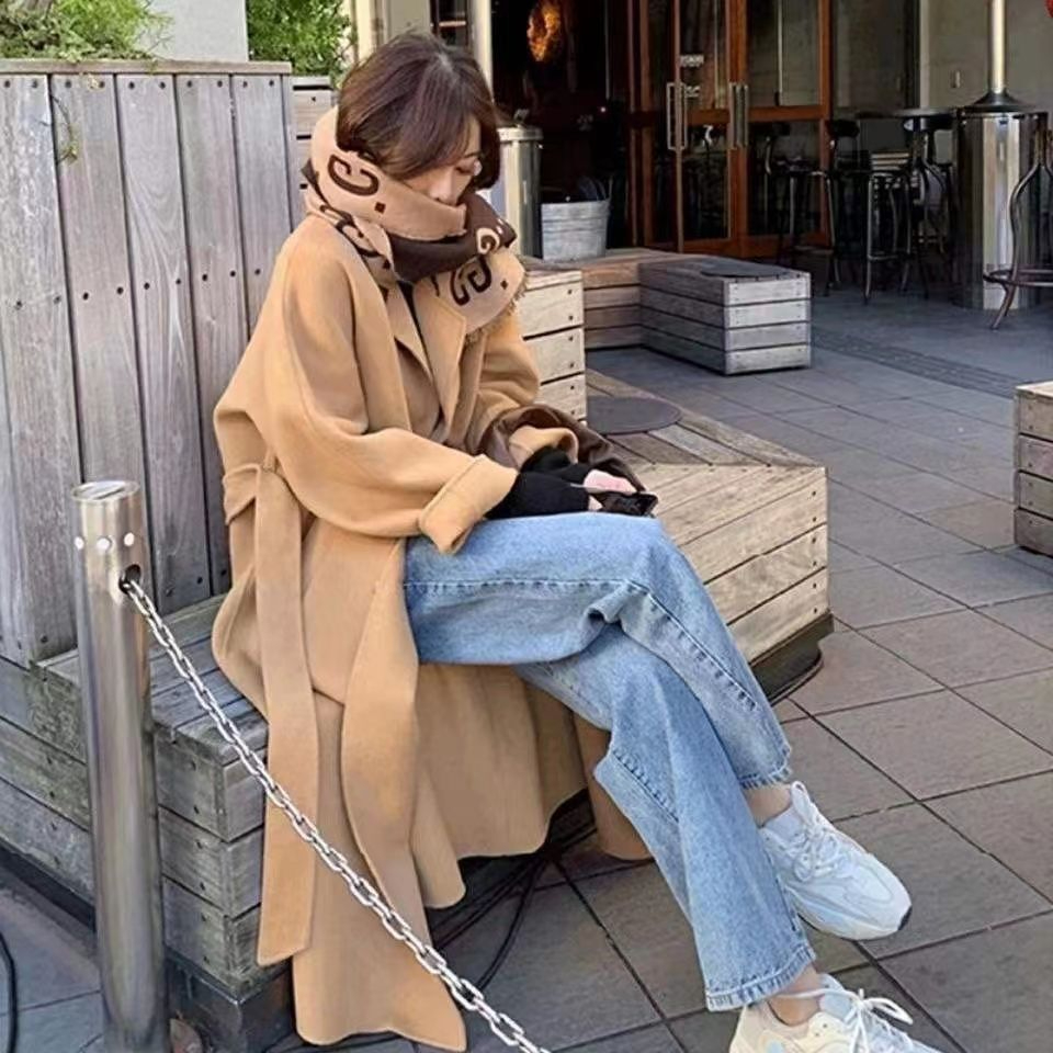 秋冬季新款過膝毛呢中長款外套女加厚赫本風小個子呢子大衣女