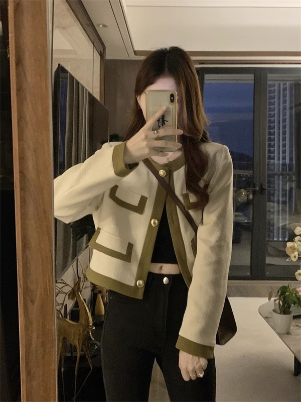法式小香風外套女春秋2023新款小個子寬鬆設計感外搭短款開衫上衣