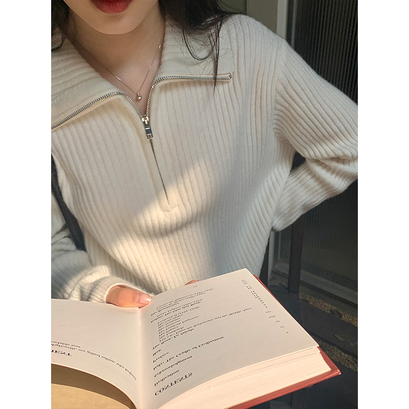 2023年秋冬新款拉鏈毛衣針織衫女寬鬆外穿打底洋氣上衣設計感小眾