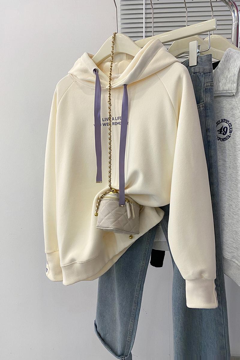 Real shot of Chinese cotton composite milk silk sweatshirt for women spring and autumn embroidered flower 2023 hooded top plus size women's 200 pounds