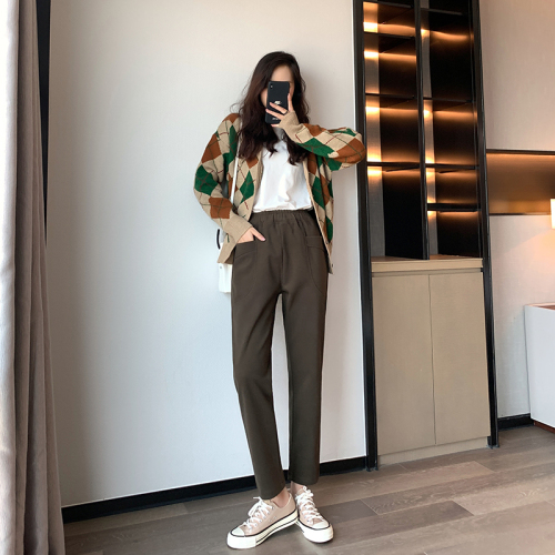 Real shot of woolen pants for women in autumn and winter  new casual loose straight women's pants nine-point small feet carrot harem pants