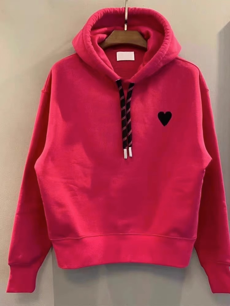 European retro red love printed hooded sweatshirt for women autumn and winter new style high-end loose lazy versatile top