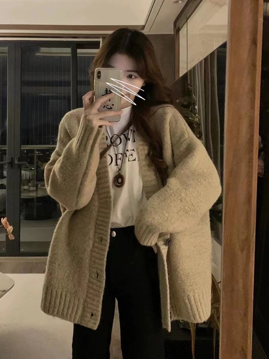 Autumn clothing for women 2023 new style fufu soft and lazy lazy style cardigan sweater jacket thickened small fragrant style sweater