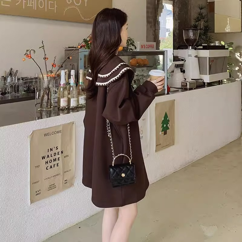 春秋季大碼法式娃娃領衛衣裙女裝新款顯瘦長袖連衣裙胖mm200斤300