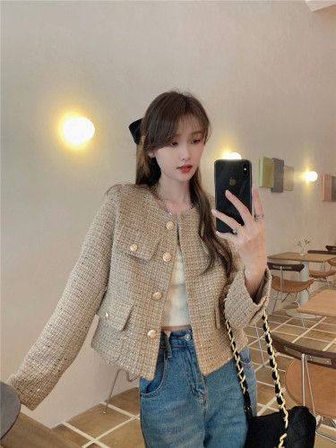 Actual shot of 2023 autumn and winter new French ladylike temperament tweed short jacket women's tops