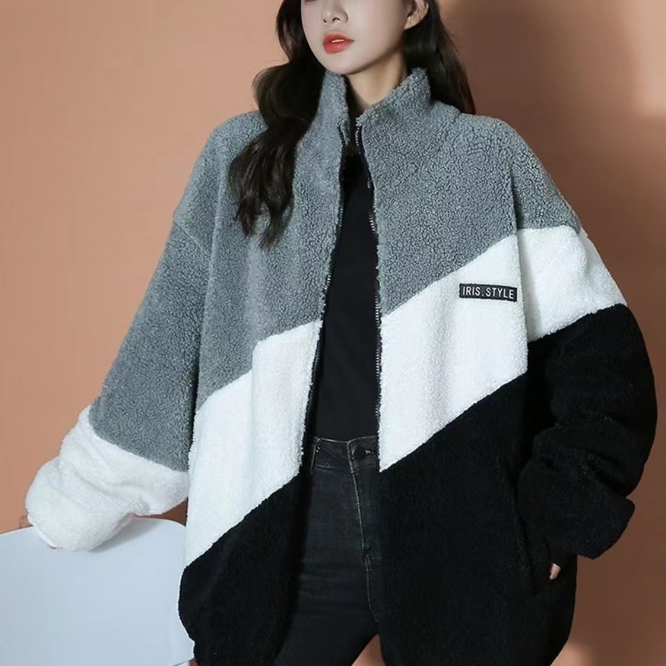 羊羔毛外套女2023年新款秋冬季加絨加厚毛毛絨中長款慵懶風棒球服