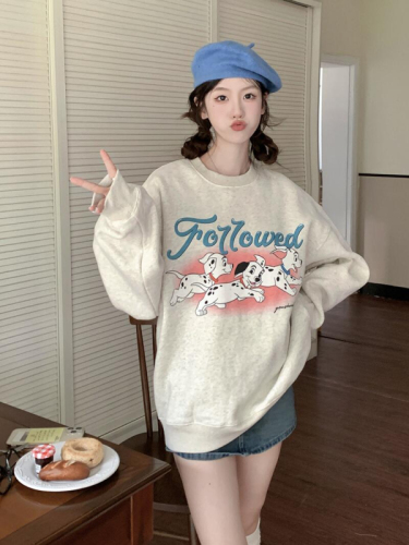 Official Photo Autumn and Winter Korean Style Thin Pullover Sweatshirt Women Cartoon Print Casual Loose Large Size Top