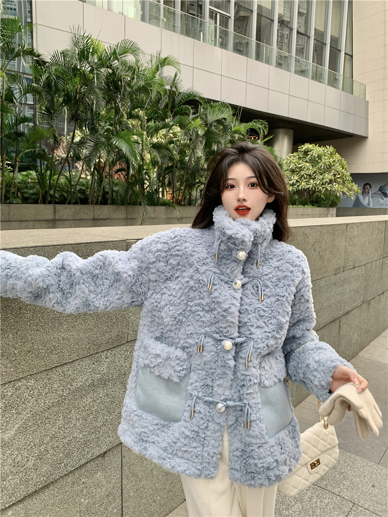 Actual shot~Lamb plush fur all-in-one coat for women winter Korean style imitation fur loose thickened coat