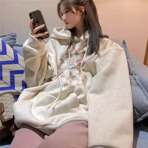 Official picture of the new internet celebrity beautiful American loose rabbit round neck thickened velvet sweatshirt for women spring autumn winter top