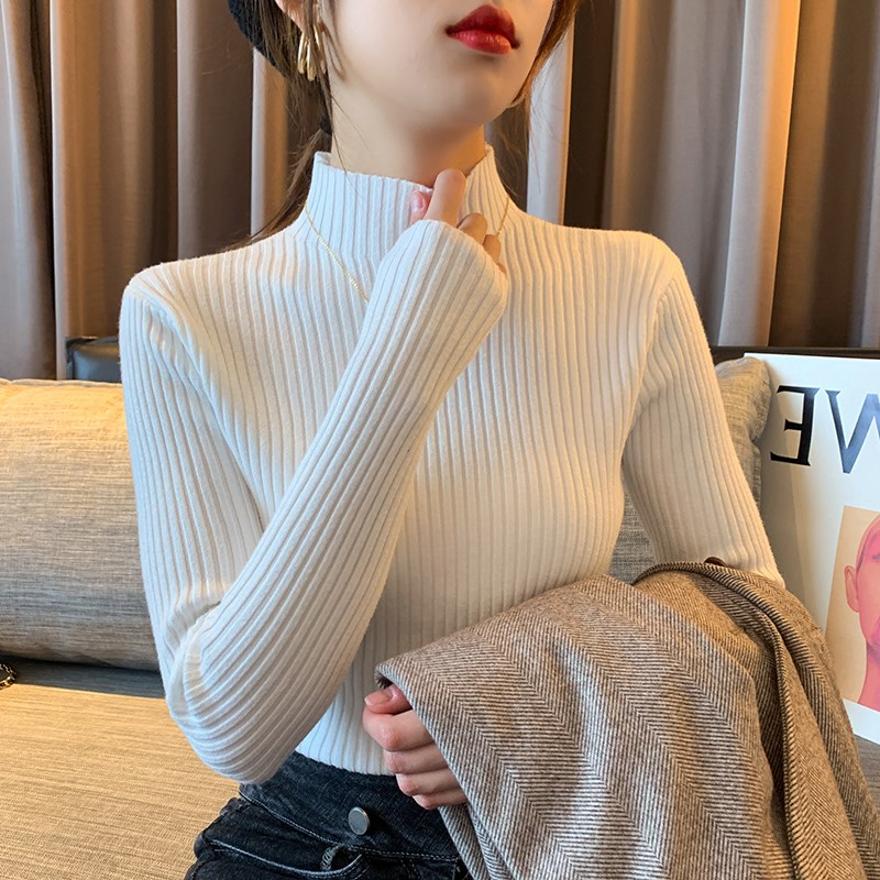 半高領打底衫女內搭秋冬洋氣毛衣2023新款白色羊絨針織衫加絨上衣