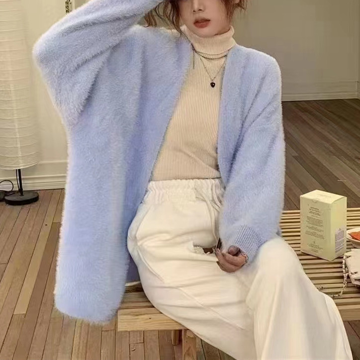 Autumn new style lazy style thickened milk sweater casual cardigan for women gentle style coat soft waxy knitted jacket