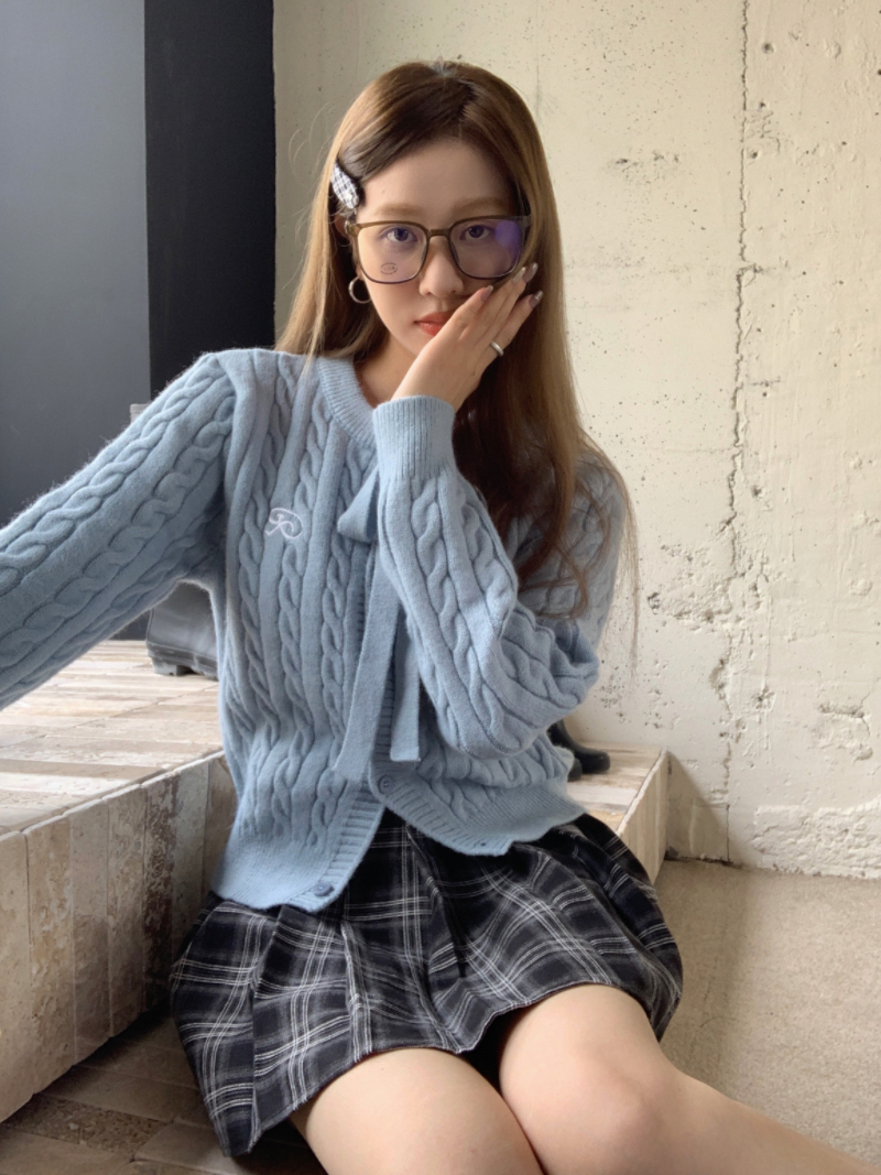 Real shot of girly bow-tie twist cardigan sweater jacket