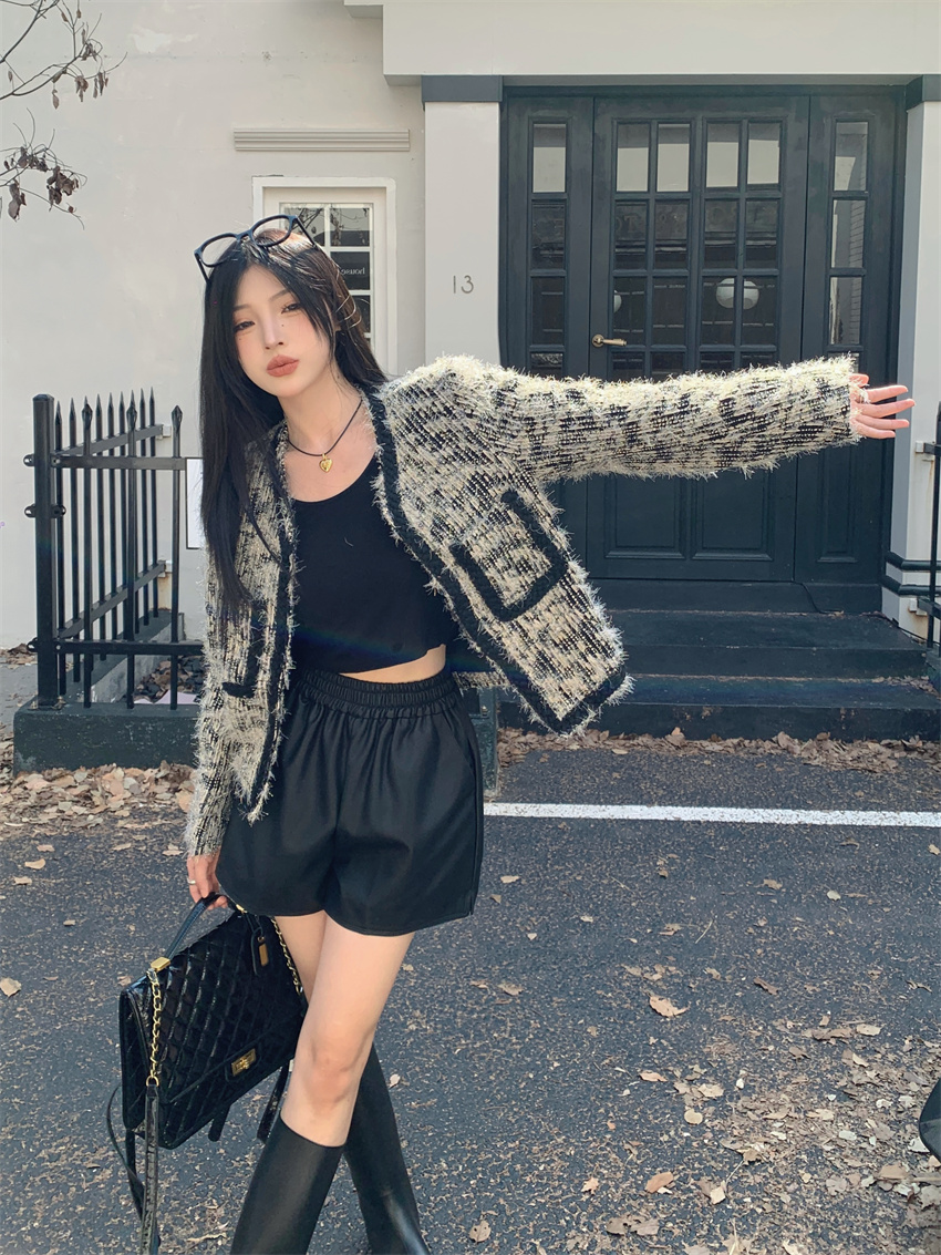 Actual shot of new autumn and winter high-end woven heavy industry fashion temperament small fragrant style jacket women's short jacket