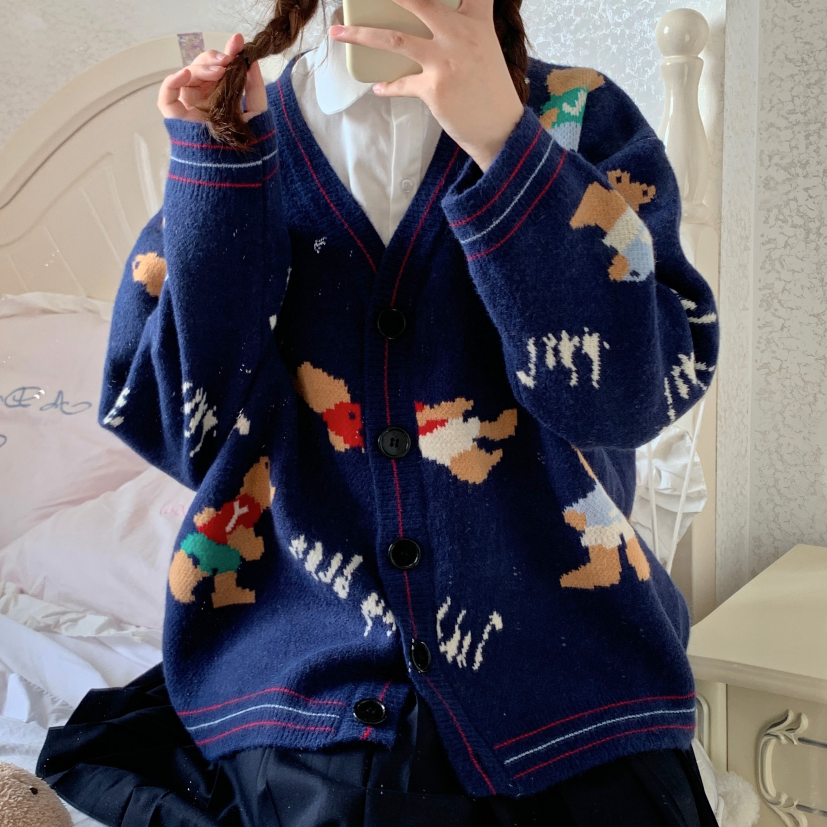 2023新款可愛加厚小熊毛衣女秋冬外穿針織衫開衫甜美上衣外套冬季