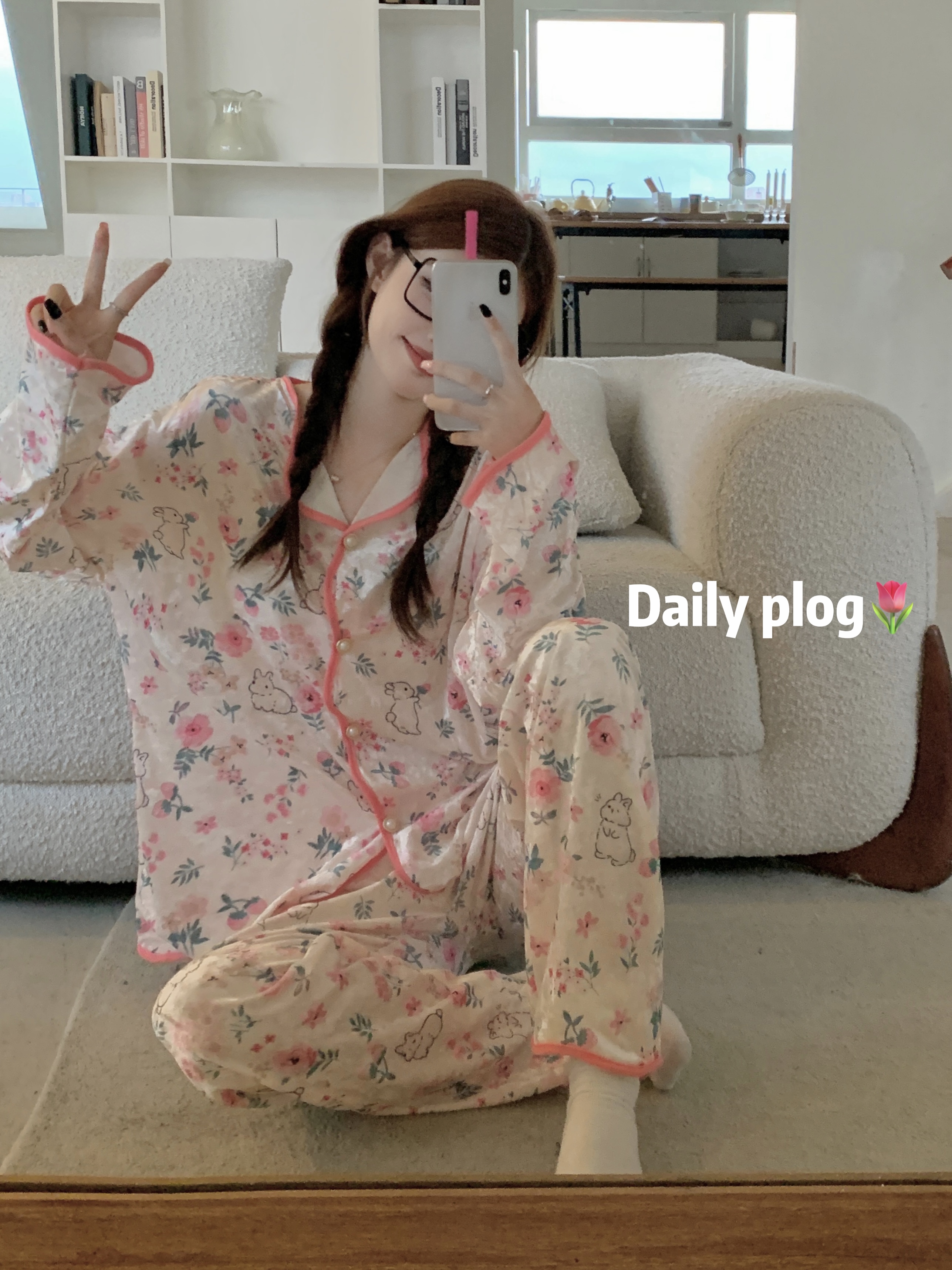 實拍絲絨睡衣秋季高級感甜美可愛小兔子休閒可外穿家居服套裝
