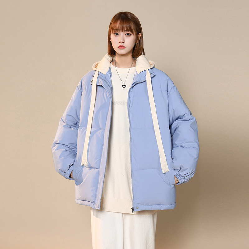 Actual shot of new winter cotton-padded jacket for women, fake two-piece student loose cotton-padded jacket, Korean style lazy style cotton coat
