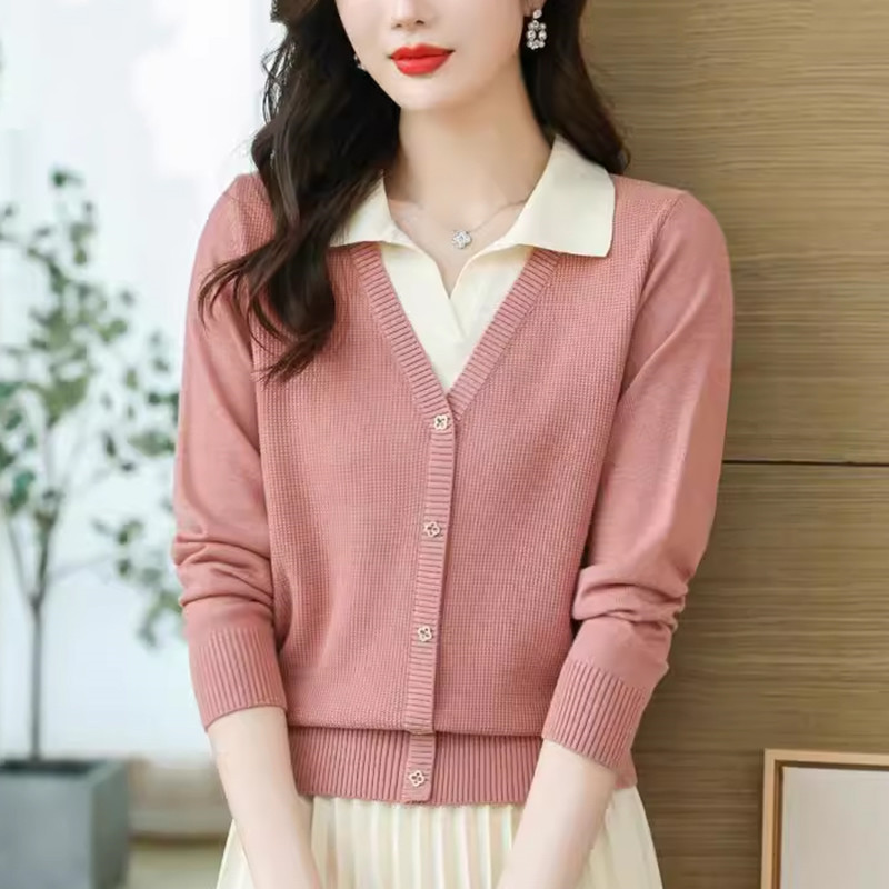 2023秋冬假兩件羊毛衫女套頭2023春秋新款翻領洋氣針織打底衫時尚