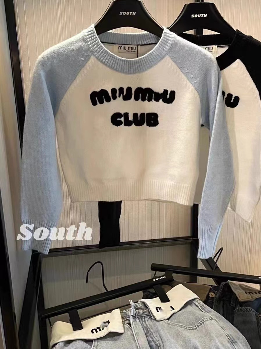 Letter knitted sweater for women spring and autumn 2023 new Korean style trendy brand Internet celebrity long-sleeved sweater contrast color top trendy