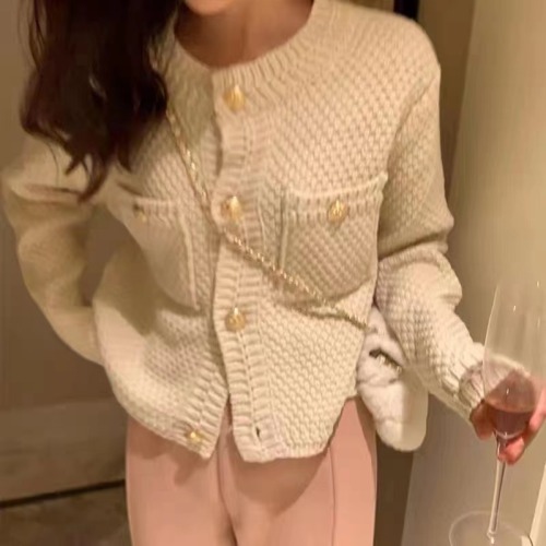 French retro style sweater cardigan women's autumn and winter high-end knitted sweater design niche loose top