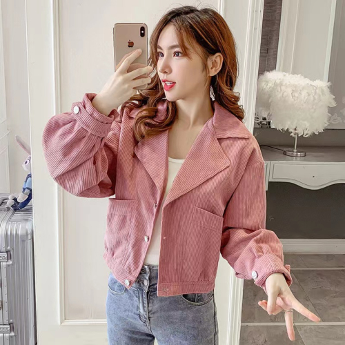 Corduroy short coat for women, spring and autumn suit collar workwear, small, loose, age-reducing, slimming, versatile jacket, top, trendy